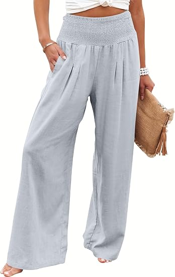 Women Linen Palazzo Pants Summer Boho Wide Leg High Waist Casual Lounge Pant 2026 Beach Travel Vacation Outfits