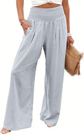 Women Linen Palazzo Pants Summer Boho Wide Leg High Waist Casual Lounge Pant 2026 Beach Travel Vacation Outfits